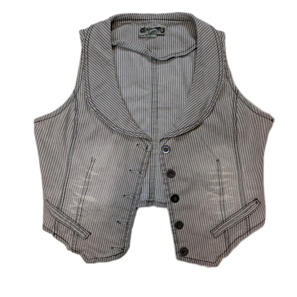Angels Sakura Denim Pinstripe Vest Womens 12 Distressed Tailored